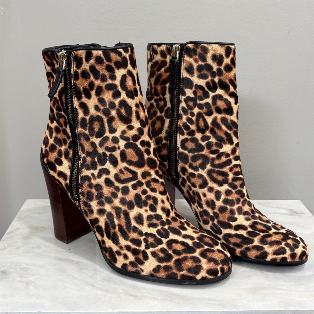 Katherine Kelly Calf Hair Leopard Print Ankle Boots Size 7.5 - Picture 2 of 13